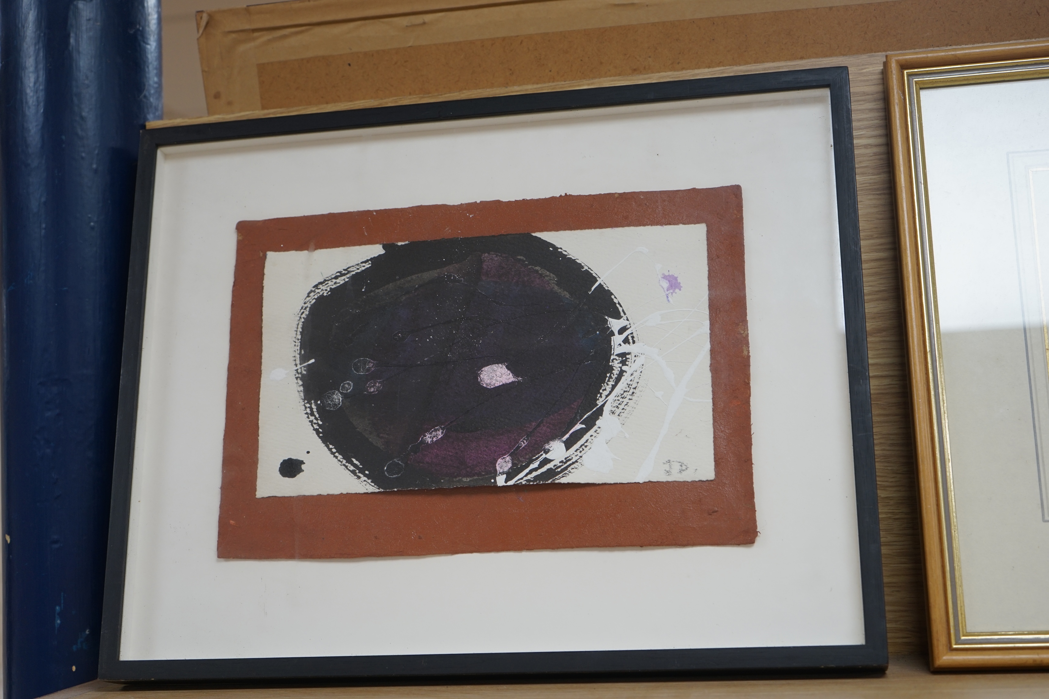 Jennifer Durrant RA (b.1942), acrylic on paper, Untitled abstract composition, signed with initials, label verso, 15 x 25cm. Condition - fair to good